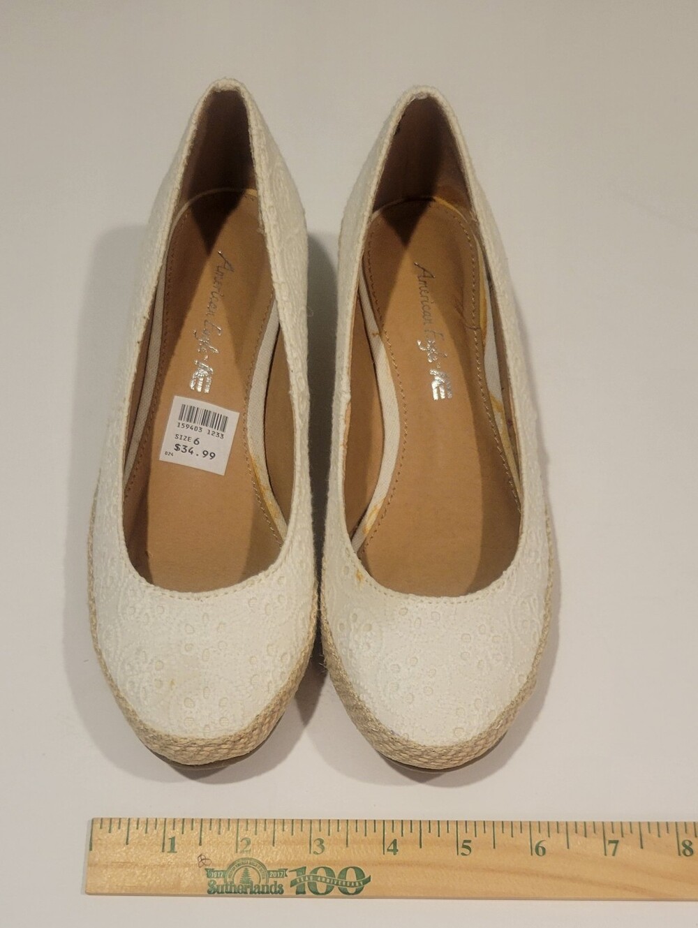 Size 6 Never Worn (Manufacturing Flaws) Lace Espadrille Wedge Flats in Cream